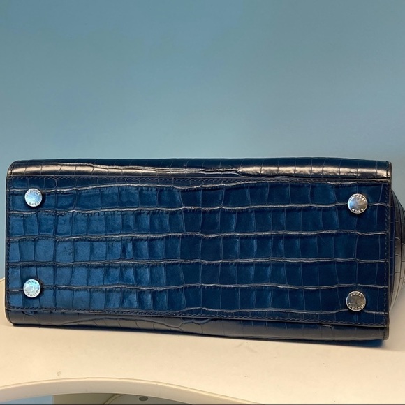MICHAEL KORS Navy Blue Crocodile Embossed Leather Selma Tote Satchel - Picture 15 of 16
